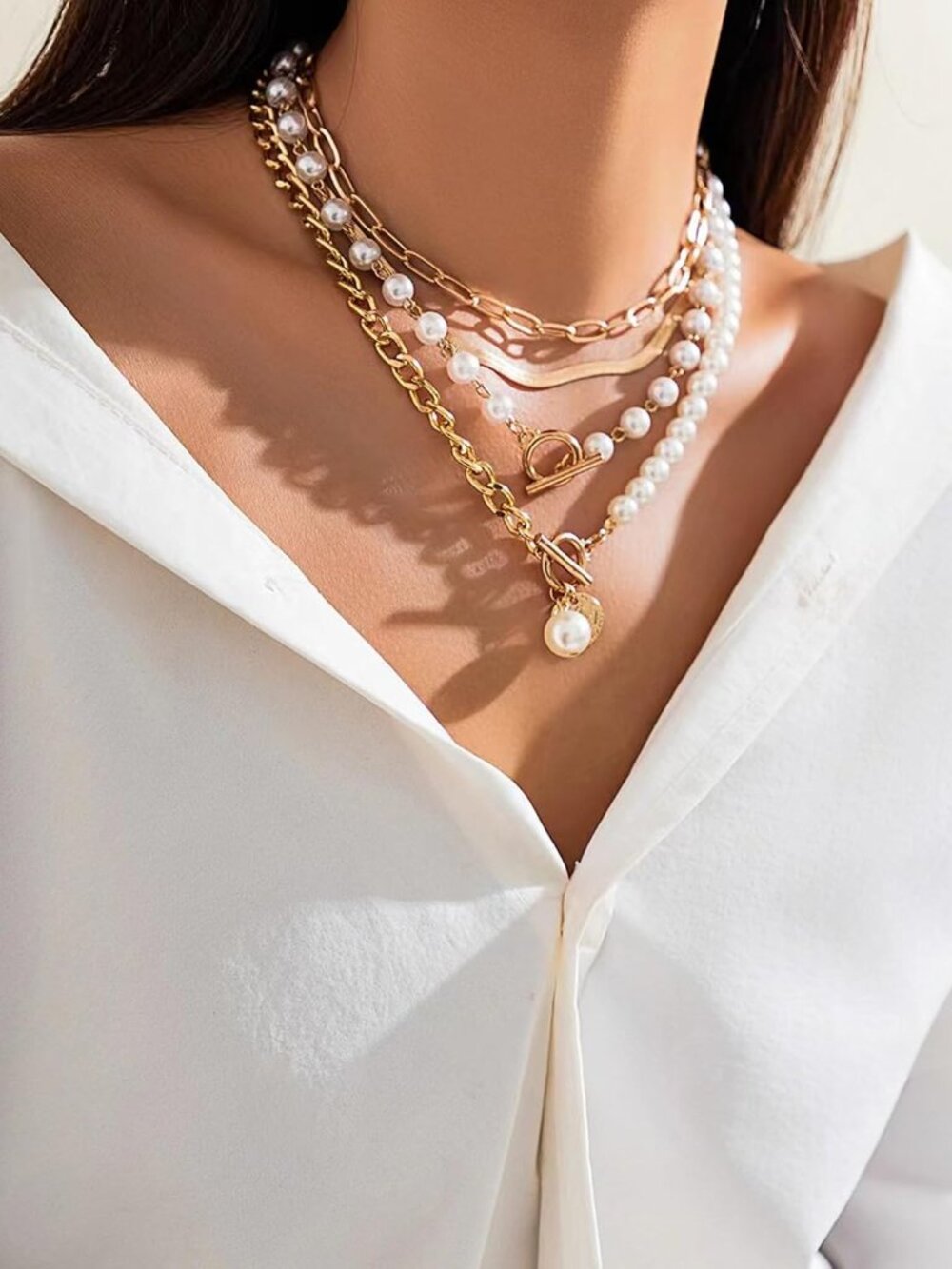 Gold Layered Necklaces for Women Chunky Layered Gold Necklaces Stacked Paperclip - Picture 4 of 8
